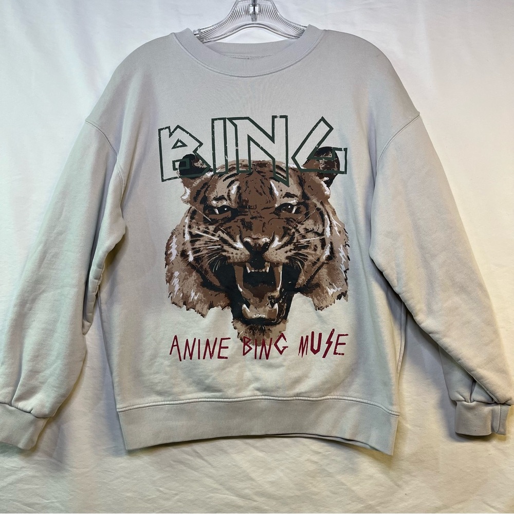 Anine Bing Cream Sweatshirt with Tiger Graphic